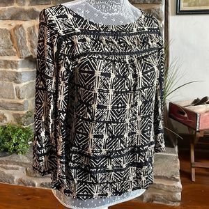 Lucky Brand Abstract Beige and Black Abstract Top
